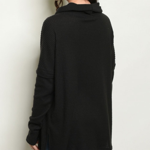 WAFFLE KNIT COWL NECK TUNIC TOP - Picture 3 of 8